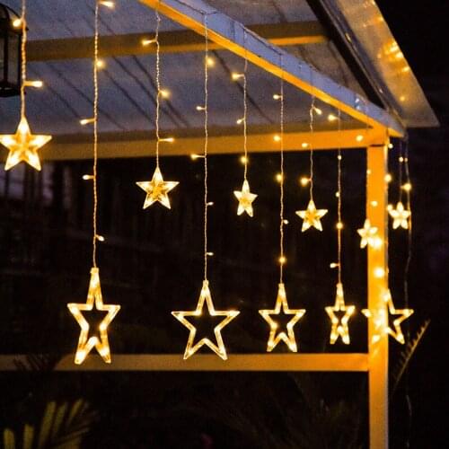 2.5M LED Star Curtain String Lights Wedding Birthday Party Xmas Window Fairy Garland Christmas Tree Decorations for Bedroom