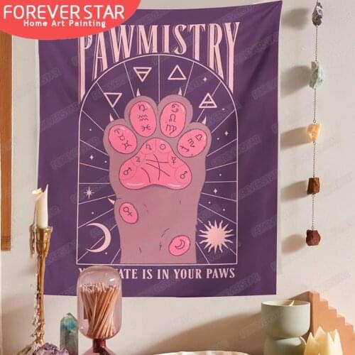 Tarot Cat Paws Tapestry Witchcraft Bohemian Style Tarot Tapestry Decoration Home Decoration Hippie Mattress Girls Dorm Room