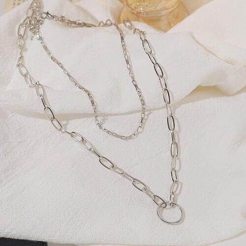 European And American Double Chain Cool Wind Ins Net Red Simple Clavicle Chain Sweater Chain Necklace Fashion Womens Necklace
