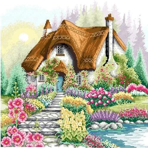 Top Quality beautiful lovely counted cross stitch kit flowery house home cottage flower