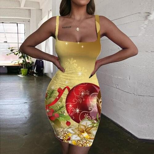 KYKU Brand Christmas Dress Women New Year Halter Sleeveless Snowflake Vestido Sexy Dating Sundress Womens Clothing Party Vintage