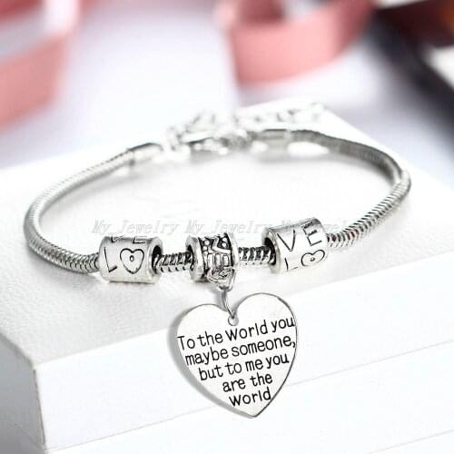 12PC To The World You Maybe Someone But To Me You Are The World Heart Charms Bracelets Family Friends Couples Jewelry Gifts Hot