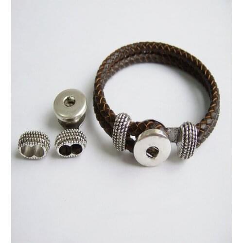 2Sets Antique Silver Color 6mm Double Hole Snap Buttons Hook Clasps Fit Leather Cord Bracelets Jewelry Findings