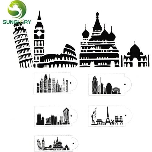 DIY Pisa Stencil Set 5PCS Landmark Eiffel Cake Stencils Wedding Decoration Fondant Birthday Baking Tools Cake Template Mold