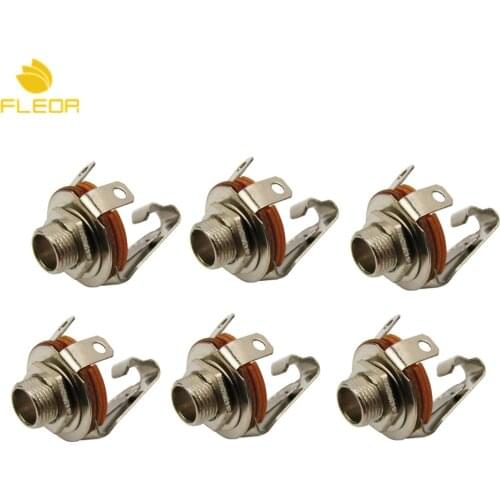 FLEOR 6pcs Nickel 1/4" 6.35mm Mono Guitar Bass Jacks Socket Long Jack with Switch Function
