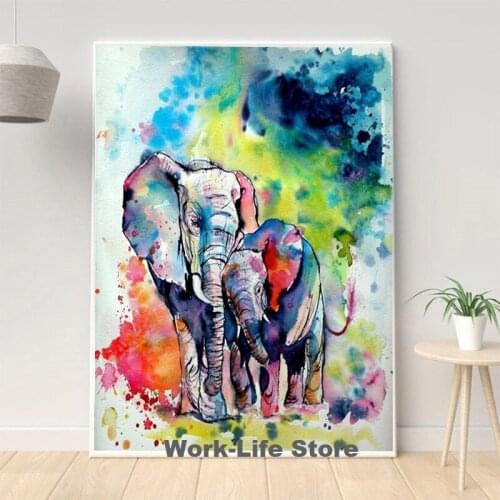 Abstract Colorful Elephant Animal Art Canvas Painting Cuadros Posters Print Wall Art for Living Room Home Decor (No Frame)