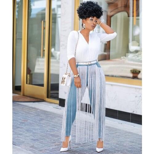 AHVIT New Style Tassel Skinny Fashion Women Pants Hight Waist Solid Color Streetwear Pencile Pants YZ-B727