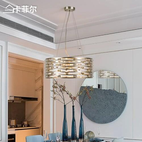 American simple modern light luxury atmosphere champagne silver bedroom glass crystal round chandelier