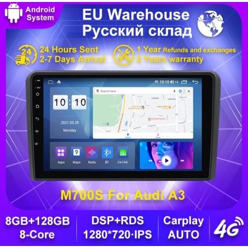 9'' DSP 2 Din Android 10 4G Net Car Radio Multimedia Video Player For Audi A3 8P 2003-2006-2012 S3 RS3 Sportback Carplay BT IPS