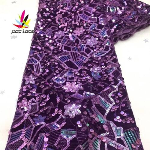 Velvet Sequin Lace High Quality Purple Sequin Latest Embroidery Fabric Party Asoebi Nigeria African 2020 Good Price