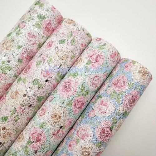 1PC 21X29CM Rose Flowers Glitter Fabirc, Chunky Glitter Leather, Glitter Leather Sheets For Making Bows LEOsyntheticoDIY T266