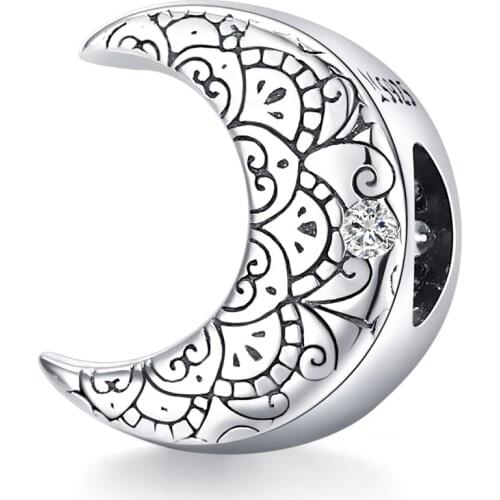 DISINIYA Genuine 925 Pure Silver CZ Silver Heart Moon Original Charm Brand DIY Bracelet Jewelry Production ZSCC221604