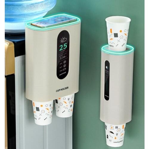 Double-barrel dust-proof automatic cup remover, plastic wall-mounted disposable cup holder