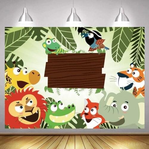 Jungle Forest Cartoon Animals Park Customize Photo Background Wild One Kids Birthday Backdrops Photography Party Decor