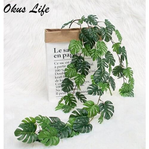 INS 3X Fake Tropical Palm Leaves Grass Vine Artificial Jungle Plants Turtle Leaf Rattan Simulation Wedding Party Home Wall Decor