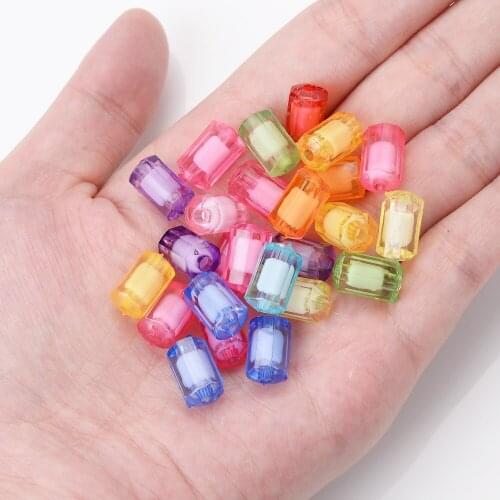 IYOE 50pcs 7x12mm Transparent Candy Geometric Cylinder Spacer Beads Acrylic Beads DIY Making Bracelet Necklace Jewelry Accessori