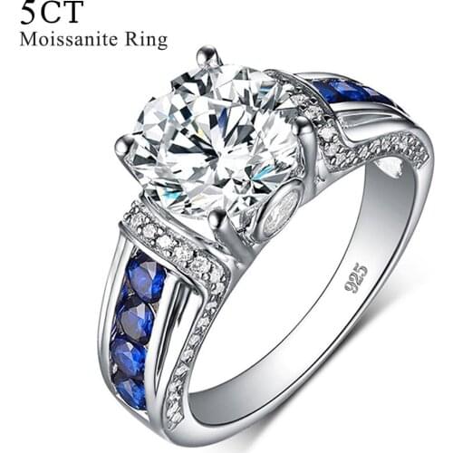 Szjinao 100% 925 Sterling Silver 5ct Round Moissanite Ring Women Diamond D Color VVS1 Engagement Wedding Jewellery Gift Female