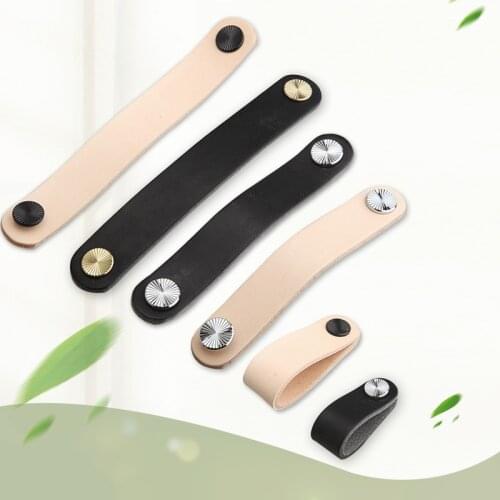Leather handle simple Nordic cabinet wardrobe brass handle cabinet door drawer handle hand tanned leather anti-collision