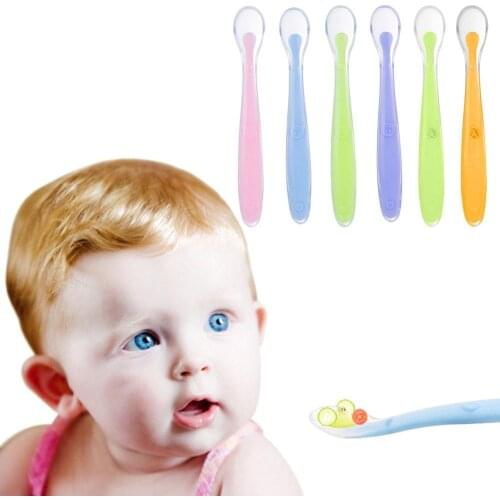 Hot Sale Baby Soft Silicone Spoon Candy Color Temperature Sensing Spoon Children Food Baby Feeding Tools
