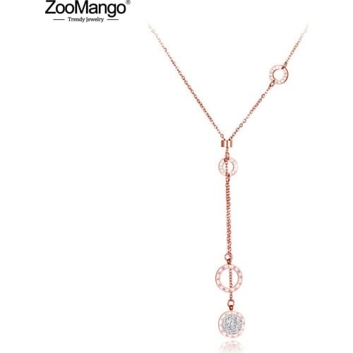 ZooMango Titanium Stainless Steel Clay Crystal Roman Numeral Choker Necklaces For Women Trendy Charm Pendant Jewelry ZN19082