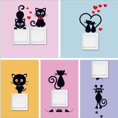 Lovely Love Cat Heart switch sticker wall sticker for kids rooms refrigerator wall decor Bedroom wedding decoration
