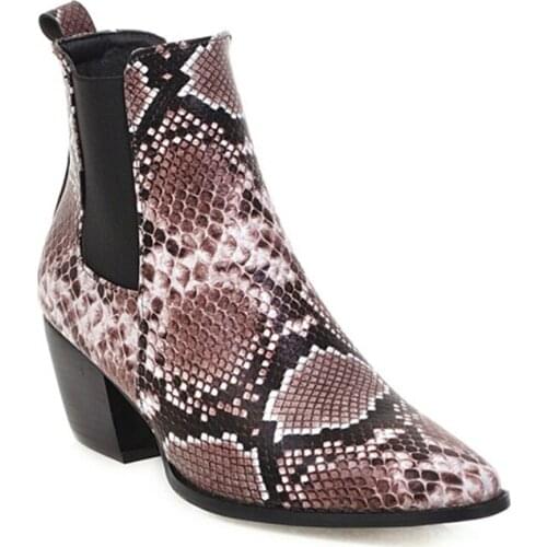 Autumn Fashion Boots Woman Serpentine Ankle Boots PU Ankle Boots Ladie Booties Woman Ankle Heel