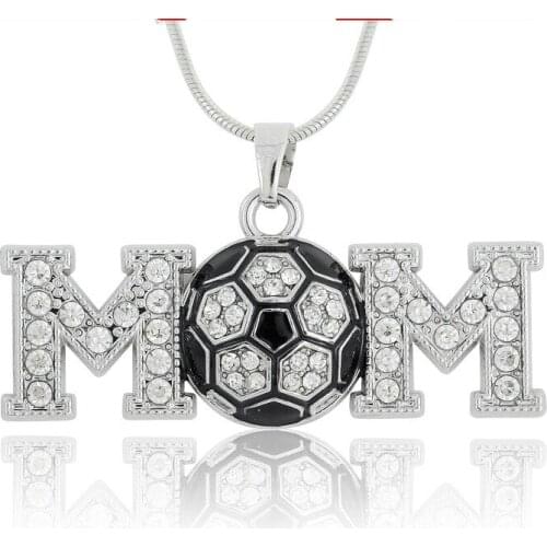 MOM Football Youth Necklaces Clear Rhinestone Football Pendant Sports Necklace Jewelry Gifts For Team Friends 1PCS