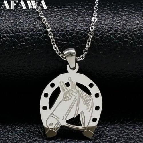 2021 Horse Stainless Steel Necklaces Women Jewlery Silver Color Horseshoe Necklaces & Pendants Jewelry cavalo paarden N18039