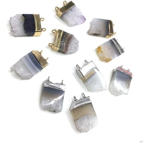 Natural Stone Agates Pendant Double hole connector Pendants for Jewelry Making DIY Necklace Accessories size18x30mm-18x35mm