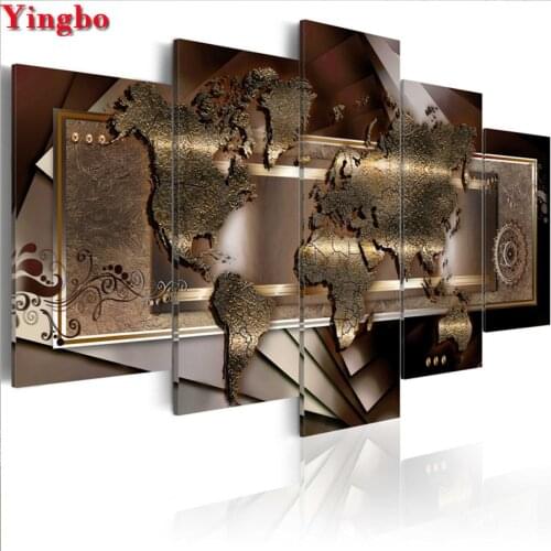 Full Square Round 5D DIY Diamond Painting 5 Panel Wall Art World Map Diamond Embroidery Cross Stitch Diamond Mosaic decor