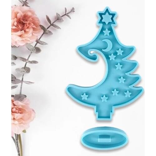 R58E Winter Tree Ring Holder Epoxy Resin Mold Assemble Christmas Tree Silicone Mould DIY Crafts Trinket Box Decorations Mold