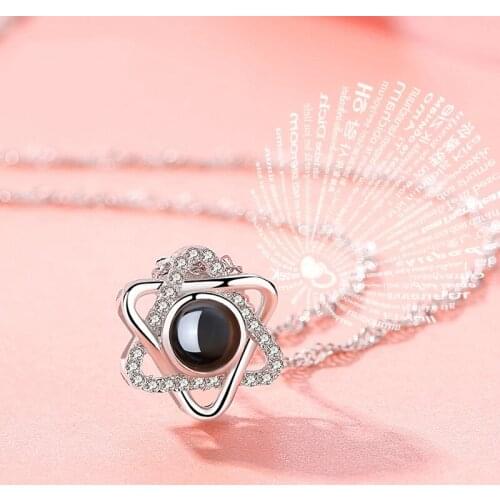 Rose Gold Silver 100 Languages I Love You Projection Pendant Necklace Romantic Love Memory Wedding Necklace