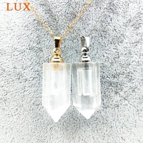 Natural carved gems stone perfume bottle pendant clear crystal rock quartz diffuser essential oils charm for necklace