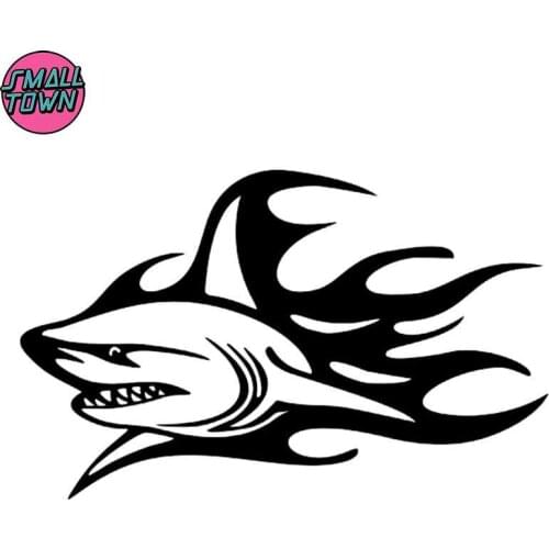 Small Town 14.2cm*8.8cm Shark Flame Creative Car-Styling Car Sticker Vinyl Decal Black/Silver S3-5066