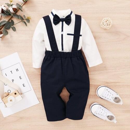 3M-24M Gentleman Style Short sleeves Top + Overalls 2 Pcs Party Outfits Newborn Toddler Baby Boy Clothes Infant Clothing Set