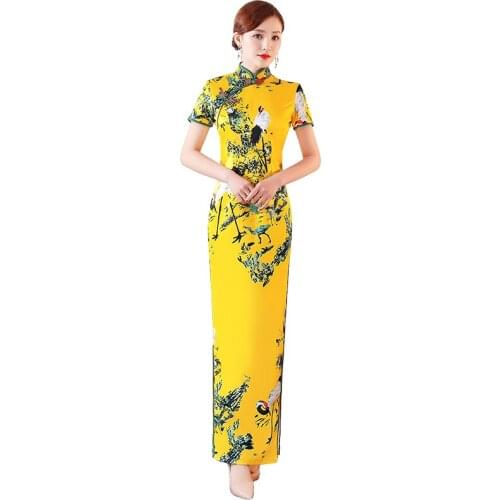 Old Shanghai Sexy Party Long Cheongsam Traditional Chinese Qipao Robe Oriental Womens Elegant Evening Dress Vestido Oversize