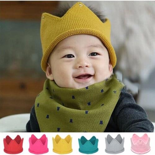 New Boys Girls Knitted Crown Hats Multi Color Casual Caps Cute Baby Children Accessories Wholesale