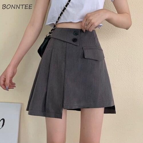 Skirts Women Summer Solid Simple Asymmetrical Mini Fashion Holiday Empire Students Korean Style All-match Leisure Comfortable