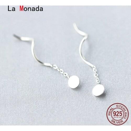 La Monada Round Dangling Hanging Earrings For Women Silver 925 Real Woman Korean Drop Earrings Minimalist Female In Jewelry Wave