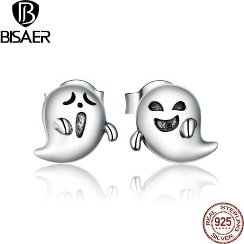 BISAER Little Devil Ghost Silver Earrings 925 Sterling Silver Women Stud Earrings Female Halloween Silver Jewelry Gift EFE421
