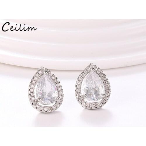 Luxury Natural AAA Cubic Zircon Stud Earrings Women 2019 Classic Silver Color Waterdrop Teardrop Earring Wedding Jewelry Brincos