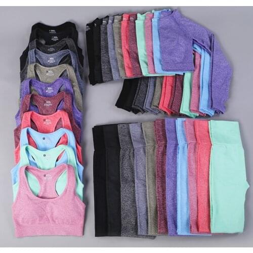 Hot Sale Seamless Yoga Set Women Workout Sportswear Gym Clothing Fitness Long Sleeve Crop Top High Waist Leggings Sports Suits