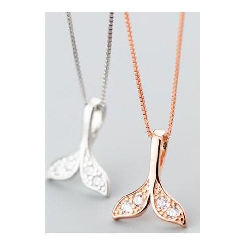 1PC Authentic 100% REAL. 925 Sterling Silver fINE Jewelry Sea Animal Fish Tail mermaid pendant Necklace zirconia GTLx1794