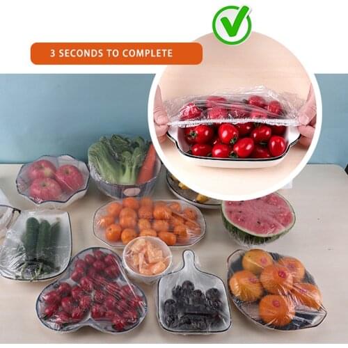 100Pcs Disposable Bowl Cover Elastic Food Dust Covers Plastic Wrap Cover Fresh Food Storage Saran Wrap For Refrigerator Kitchen