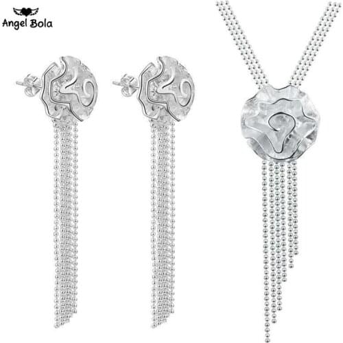 2pcs/set Wholesale High Quality 925 Sterling Silver Fashion Jewelry Necklace Rose Flower Earring Drop Shipping