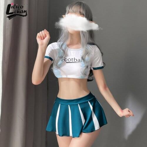 3Pcs O Neck Women Japanese Schoolgirl Cosplay Uniform Bare Chest Sexy Lingerie Cosplay Cheerleader Costume Mini Pleated Skirt
