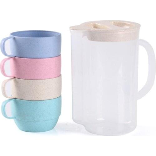 5pcs/set Reusable Wheat Straw Drinking Cup Set Plastic Kitchen Drinkware Children Student Large-capacity Juice Cups cocina 2021
