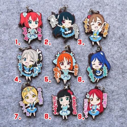 9pcs/lot Love Live Kotori Anime keychain Nico Rin Umi Maki Chika Dia Riko Yoshi kc Kunikida Kanan Rubber strap/phone charm