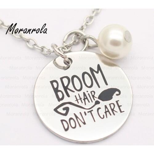 New arried" Broom Hair Don't Care"Copper necklace Keychain,charm funny Halloween Jewelry Trick or Treat charm Witches neklace