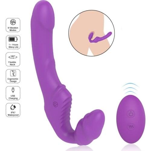 Dual Vibrating Strapless Anal Dildo Vibrator for Lesbian 9 Frequency Wireless Remote Strapon G Spot Vibrator Sex Toys for Couple